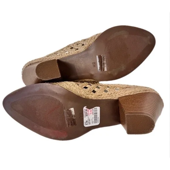 Comfort est. 1946 Woven Mules Women 8W Natural Boho Straw Block Heel Shoes - Picture 6 of 16